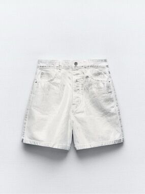 Zara silver foil denim shorts